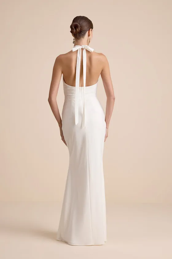 Atenea White Lace Cutout Halter Mermaid Maxi Dress sold by Lulus product image thumbnail 4