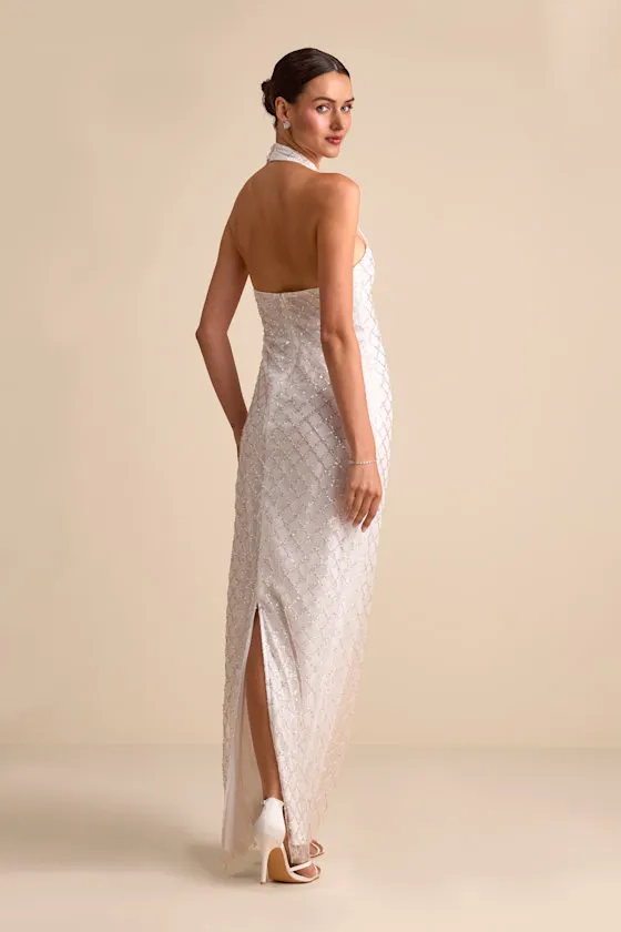 Novalea White Sequin Halter Maxi Dress sold by Lulus product image thumbnail 3