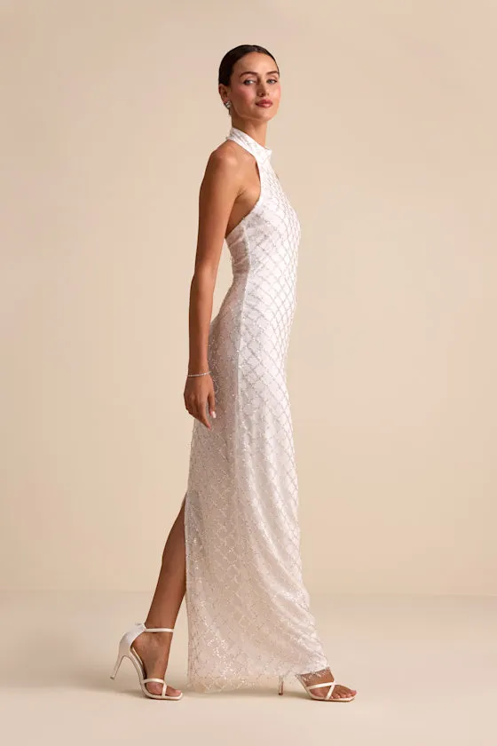 Novalea White Sequin Halter Maxi Dress sold by Lulus product image thumbnail 4