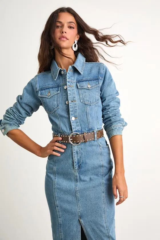 Alarie Medium Wash Denim Long Sleeve Midi Dress sold by Lulus product image thumbnail 2