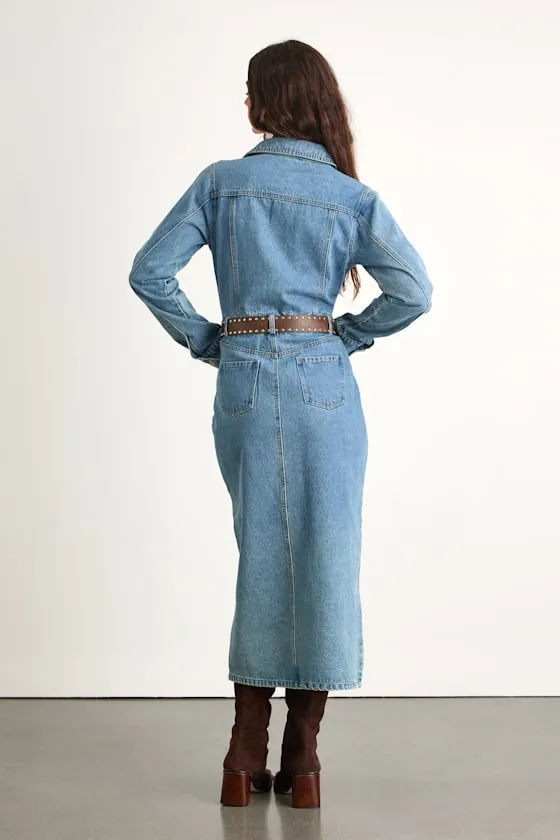 Alarie Medium Wash Denim Long Sleeve Midi Dress sold by Lulus product image thumbnail 3
