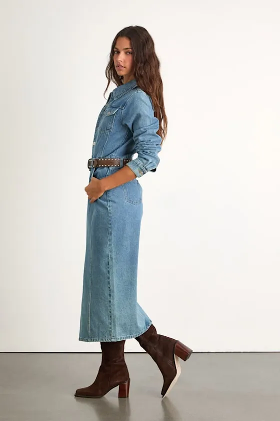Alarie Medium Wash Denim Long Sleeve Midi Dress sold by Lulus product image thumbnail 4
