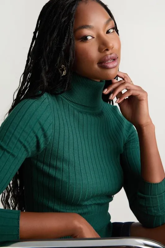 Perfected Comfort Emerald Turtleneck Sweater Top sold by Lulus