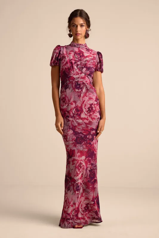 Langley Mauve Multi Floral Backless Maxi Dress sold by Lulus