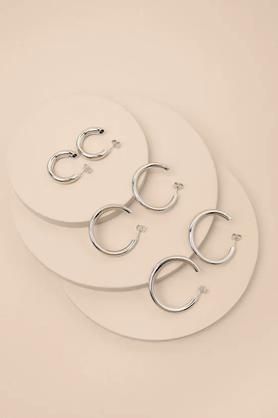 Varina Silver Three-Piece Hoop Earring Set sold by Lulus product image thumbnail 4