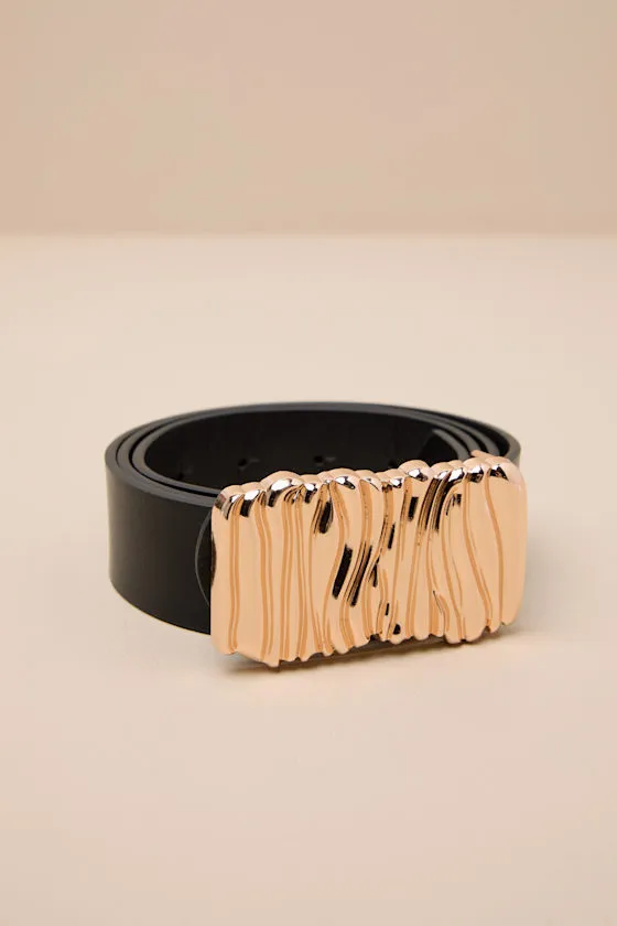 Ramslee Black Gold Textured Buckle Belt sold by Lulus product image thumbnail 2
