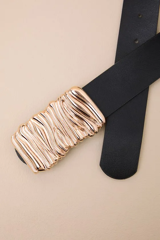 Ramslee Black Gold Textured Buckle Belt sold by Lulus product image thumbnail 4