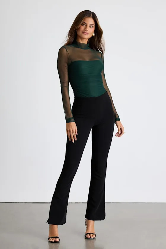 Clearly Alluring Emerald Mesh Long Sleeve Mock Neck Bodysuit sold by Lulus product image thumbnail 3