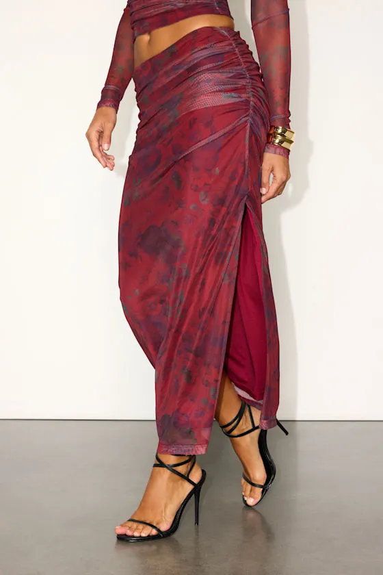 Lani Red Multi Floral Mesh Maxi Skirt sold by Lulus product image thumbnail 2