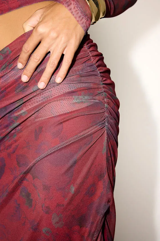 Lani Red Multi Floral Mesh Maxi Skirt sold by Lulus product image thumbnail 4