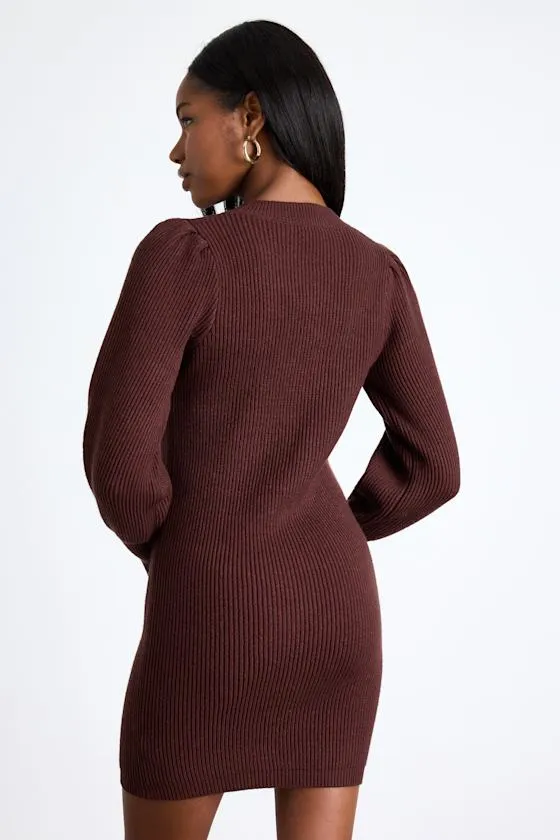 Loving You Fondly Brown Ribbed Knit Sweater Dress sold by Lulus product image thumbnail 2