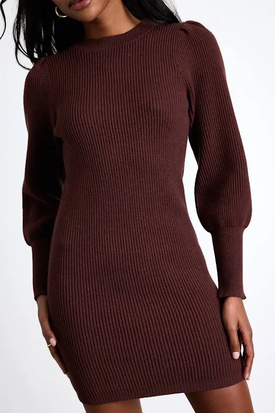 Loving You Fondly Brown Ribbed Knit Sweater Dress sold by Lulus product image thumbnail 4