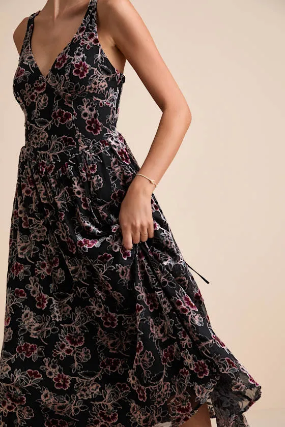 Priella Black Velvet Burnout Lace-Up Midi Dress sold by Lulus product image thumbnail 2