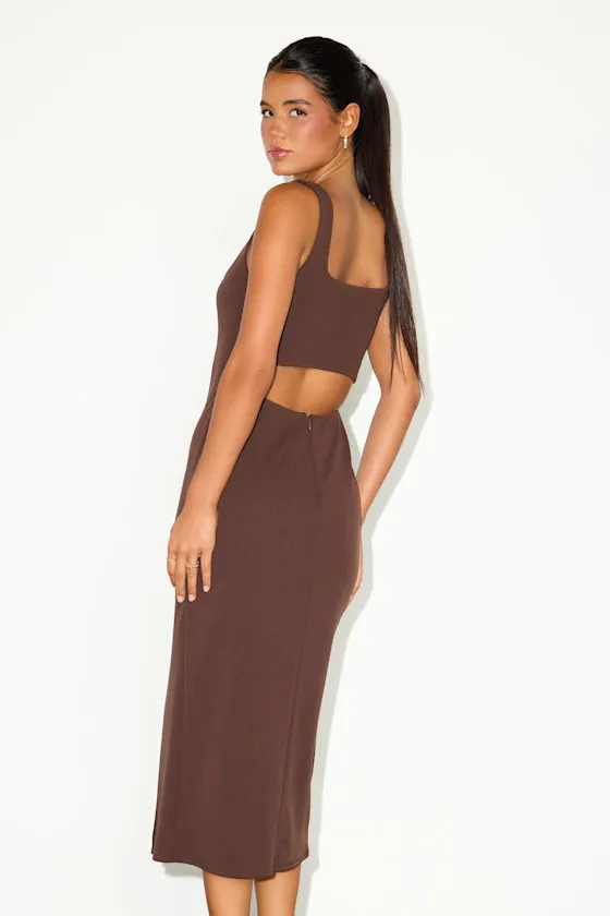 Davana Dark Brown Cutout Midi Dress sold by Lulus product image thumbnail 3
