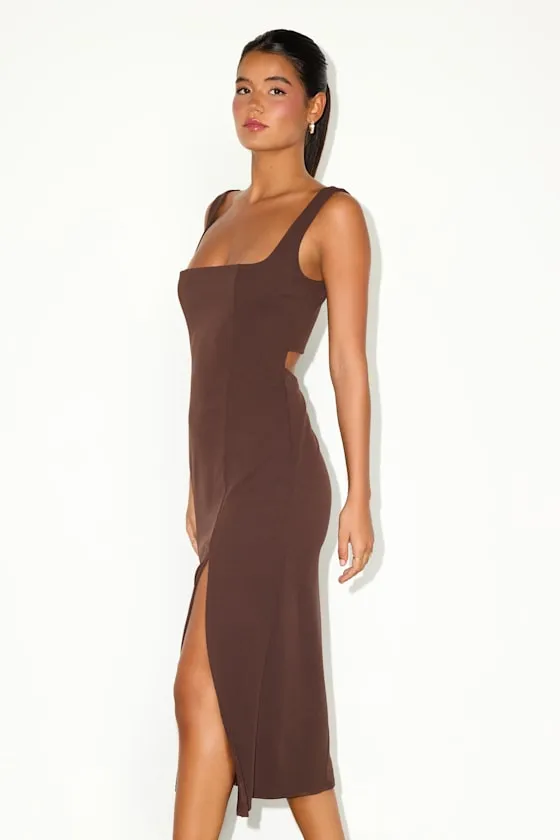 Davana Dark Brown Cutout Midi Dress sold by Lulus product image thumbnail 4