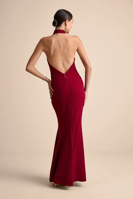 Sihana Wine Red Halter Mermaid Maxi Dress sold by Lulus product image thumbnail 3