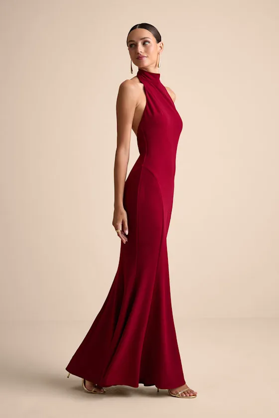 Sihana Wine Red Halter Mermaid Maxi Dress sold by Lulus product image thumbnail 4