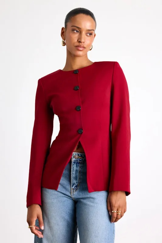 Elyna Dark Red Button-Front Blazer sold by Lulus