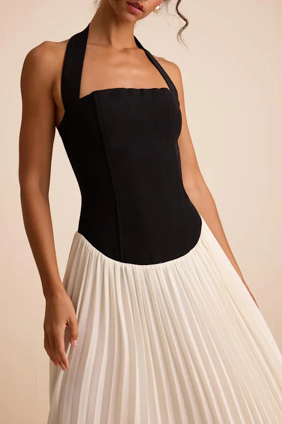 Suri Black and Ivory Mixed Media Halter Maxi Dress sold by Lulus product image thumbnail 2