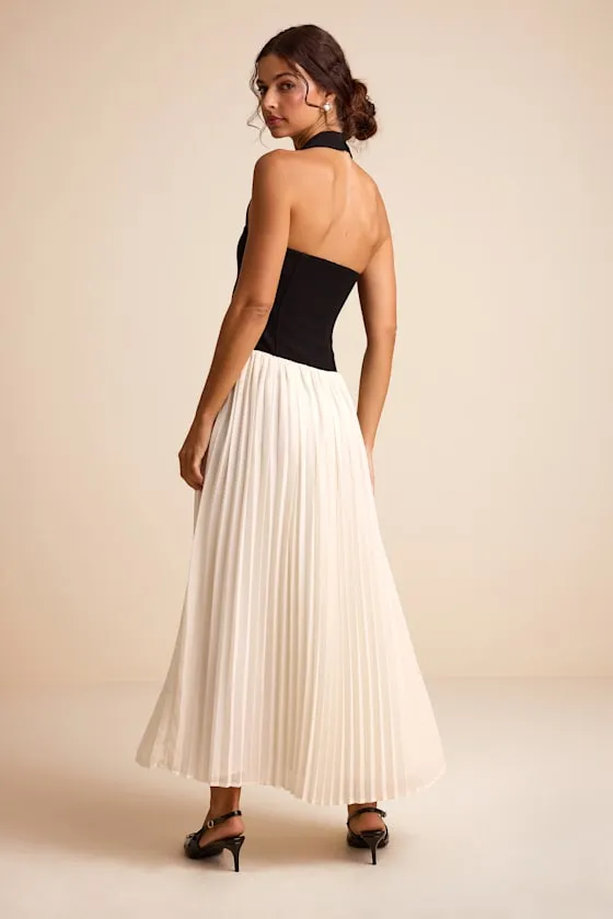 Suri Black and Ivory Mixed Media Halter Maxi Dress sold by Lulus product image thumbnail 3