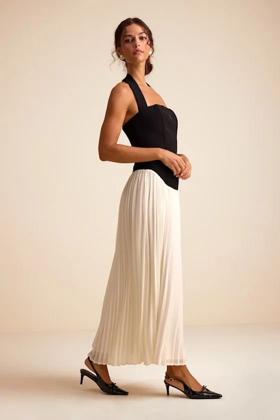 Suri Black and Ivory Mixed Media Halter Maxi Dress sold by Lulus product image thumbnail 4