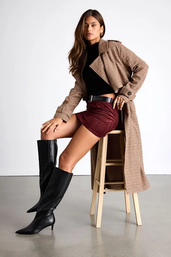 Arnella Light Brown Houndstooth Belted Trench Coat sold by Lulus product image thumbnail 2