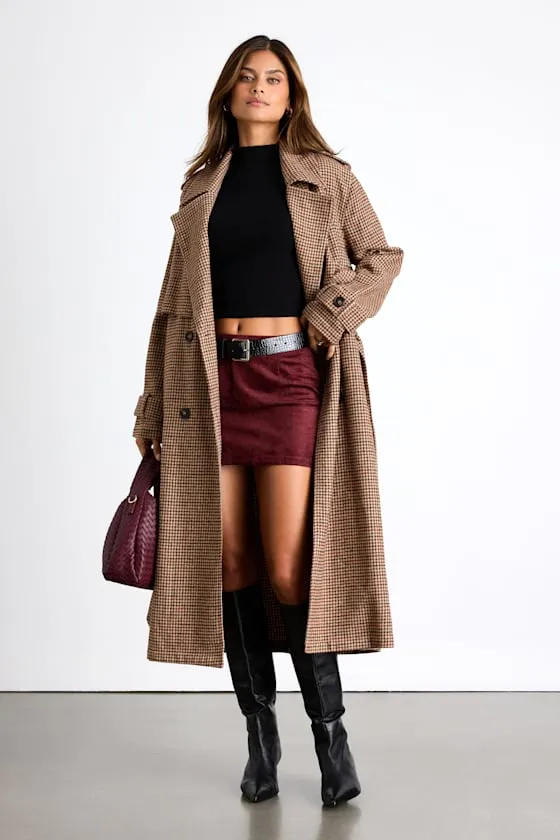 Arnella Light Brown Houndstooth Belted Trench Coat sold by Lulus product image thumbnail 4