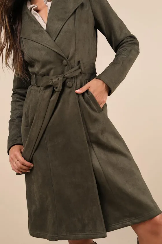 Chic Calling Olive Green Suede Trench Coat sold by Lulus product image thumbnail 4