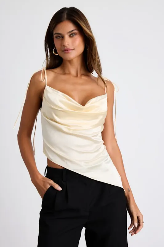 Bardot Cream Satin Cowl Neck Tie-Strap Cami Top sold by Lulus