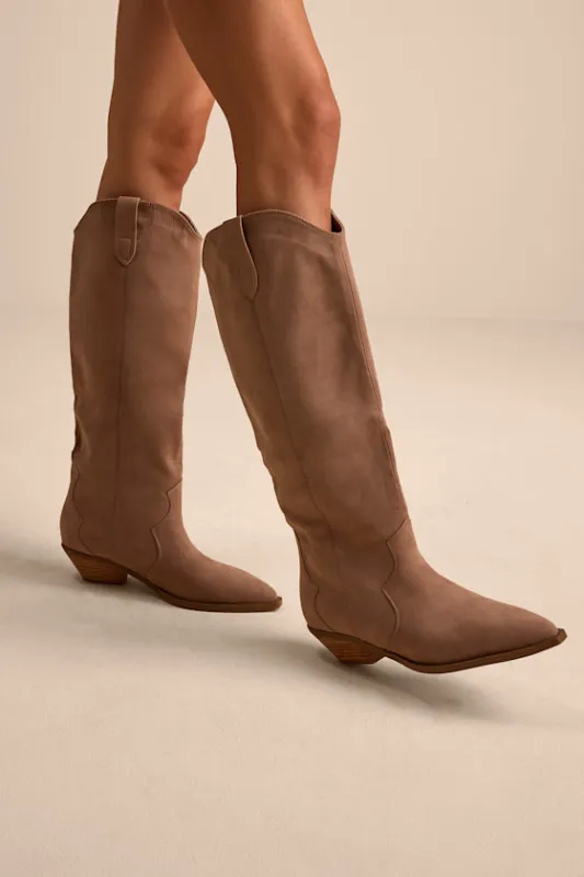 Helix Fawn Suede Pointed-Toe Knee-High Boots sold by Lulus