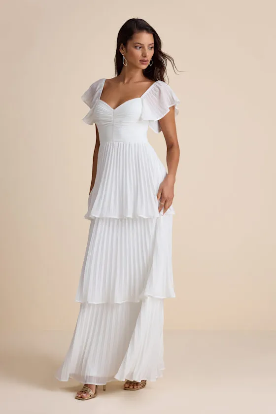Notorious Charm White Pleated Flutter Sleeve Maxi Dress sold by Lulus product image thumbnail 2
