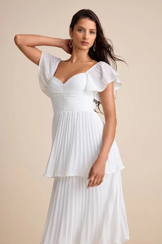 Notorious Charm White Pleated Flutter Sleeve Maxi Dress sold by Lulus product image thumbnail 3