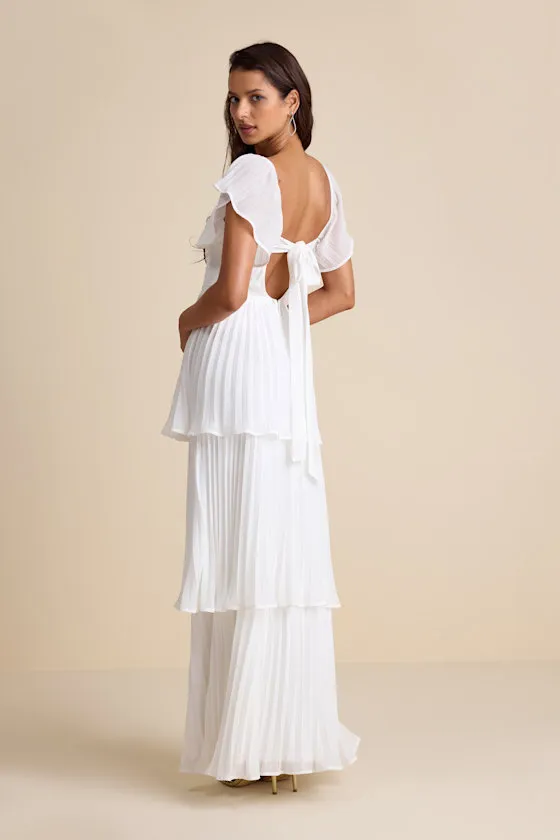 Notorious Charm White Pleated Flutter Sleeve Maxi Dress sold by Lulus product image thumbnail 4