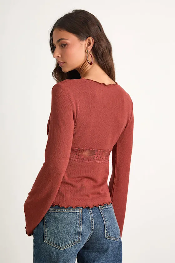 Jordy Rust Red Lace Long Sleeve Sweater Top sold by Lulus product image thumbnail 3