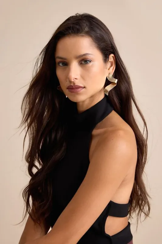 Morlove Gold Ribbed Twisted Earrings sold by Lulus