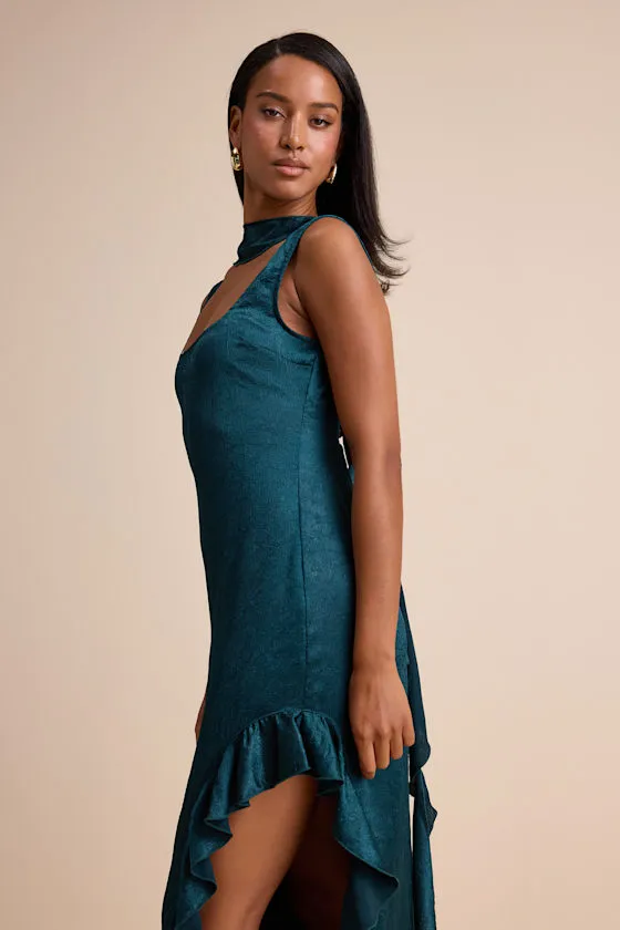 Adelise Teal Green Satin Ruffled Sash Scarf Maxi Dress sold by Lulus product image thumbnail 2