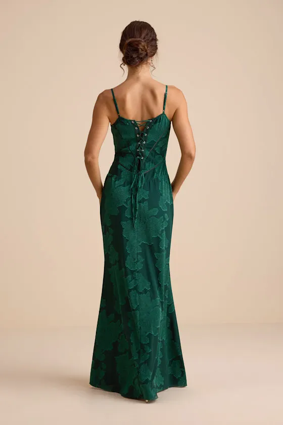 Edwardine Dark Green Burnout Lace-Up Maxi Dress sold by Lulus product image thumbnail 3