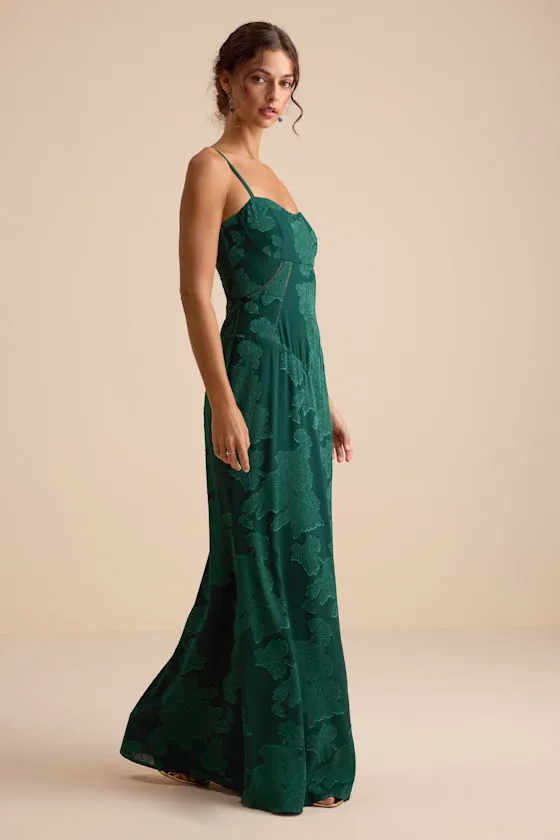Edwardine Dark Green Burnout Lace-Up Maxi Dress sold by Lulus product image thumbnail 4