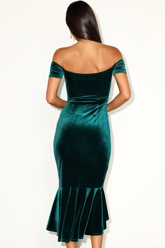 How Much I Care Dark Teal Velvet Off-the-Shoulder Midi Dress sold by Lulus product image thumbnail 4