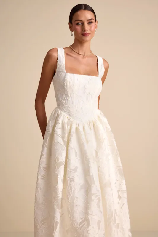 Corsen Ivory Floral Jacquard Corset A-Line Maxi Dress sold by Lulus