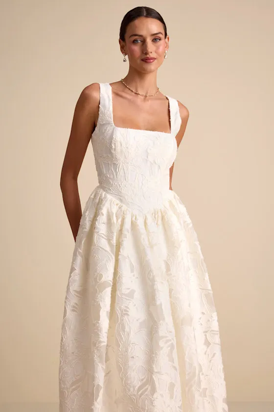 Corsen Ivory Floral Jacquard Corset A-Line Maxi Dress sold by Lulus