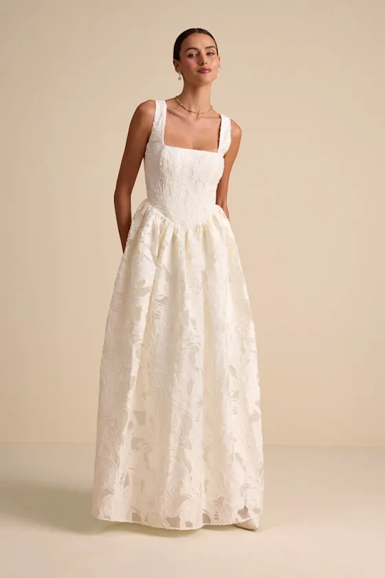 Corsen Ivory Floral Jacquard Corset A-Line Maxi Dress sold by Lulus product image thumbnail 2