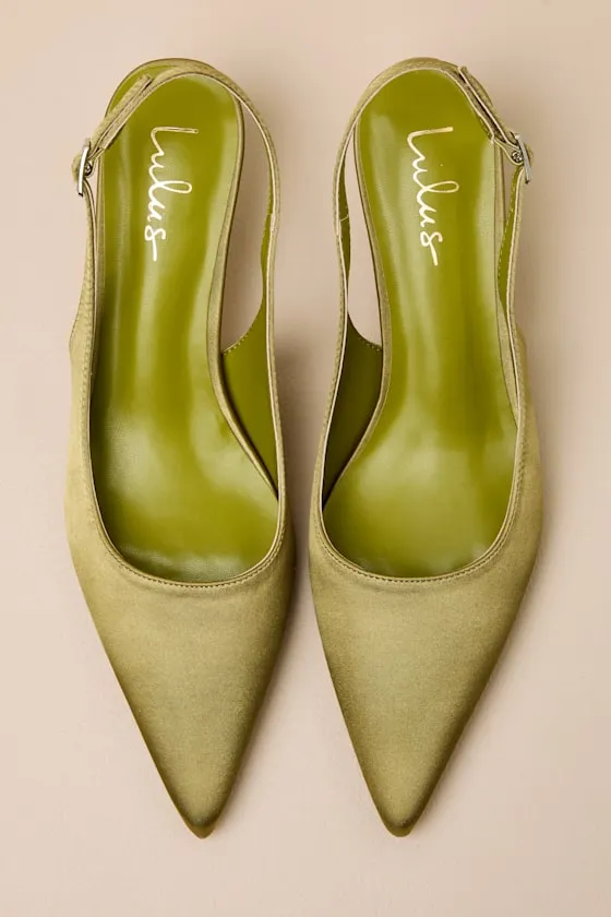 Agnesca Olive Satin Slingback Kitten Heel Pumps sold by Lulus product image thumbnail 2