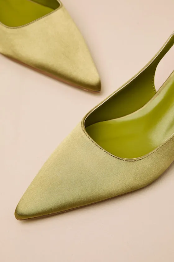 Agnesca Olive Satin Slingback Kitten Heel Pumps sold by Lulus product image thumbnail 3