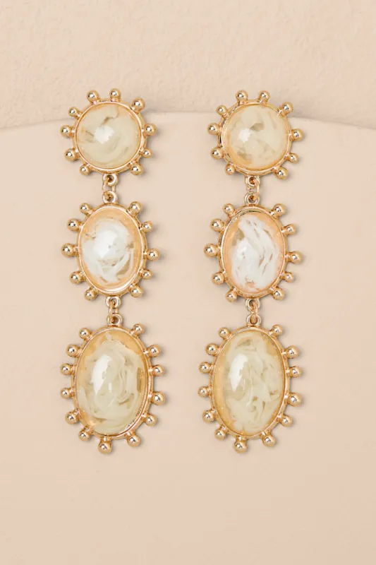 Mar 18KT Gold and White Marbled Drop Earrings sold by Lulus