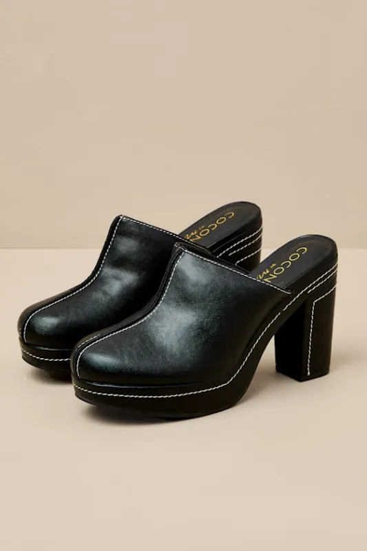 Krista Black Seamed Platform Clogs sold by Lulus