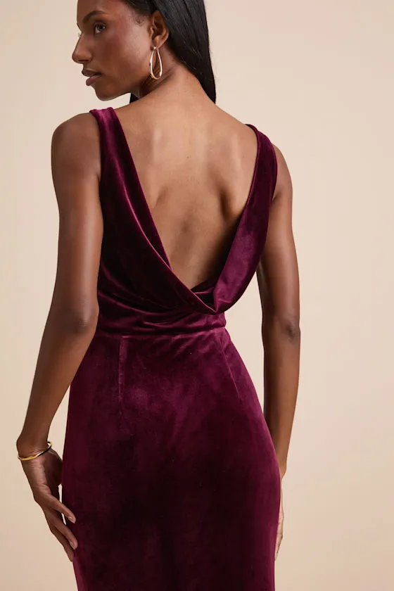 Ravishing Poise Burgundy Velvet Cowl Back Sleeveless Maxi Dress sold by Lulus product image thumbnail 2