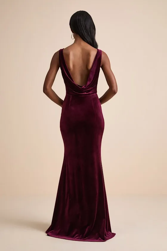 Ravishing Poise Burgundy Velvet Cowl Back Sleeveless Maxi Dress sold by Lulus product image thumbnail 3