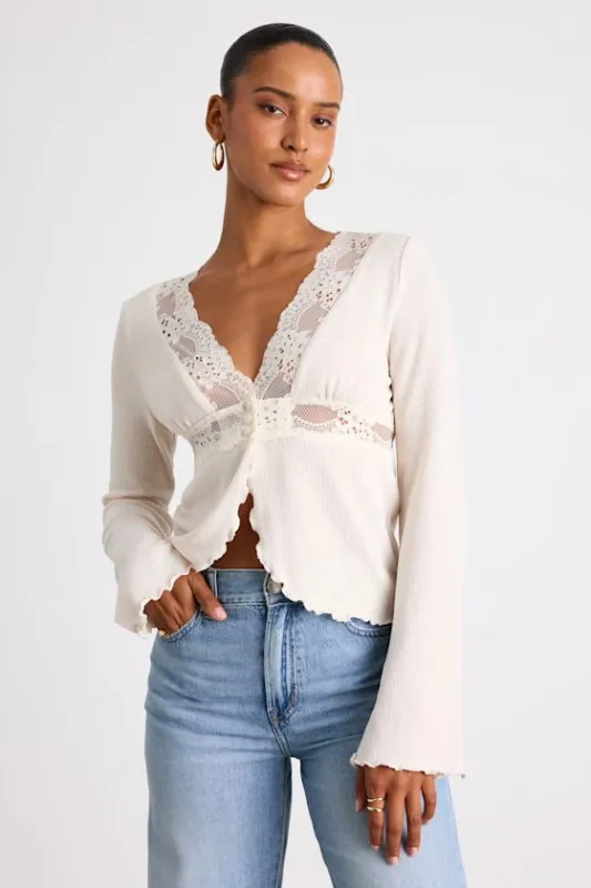 Jordy Ivory Lace Long Sleeve Sweater Top sold by Lulus