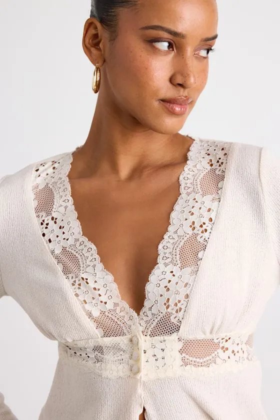 Jordy Ivory Lace Long Sleeve Sweater Top sold by Lulus product image thumbnail 2